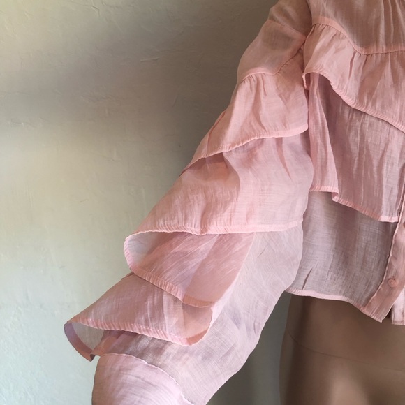 Zara Blush Pink Layered Tiered Blouse Women’s Size XS Bohemian Style Shirt Top - Picture 5 of 16